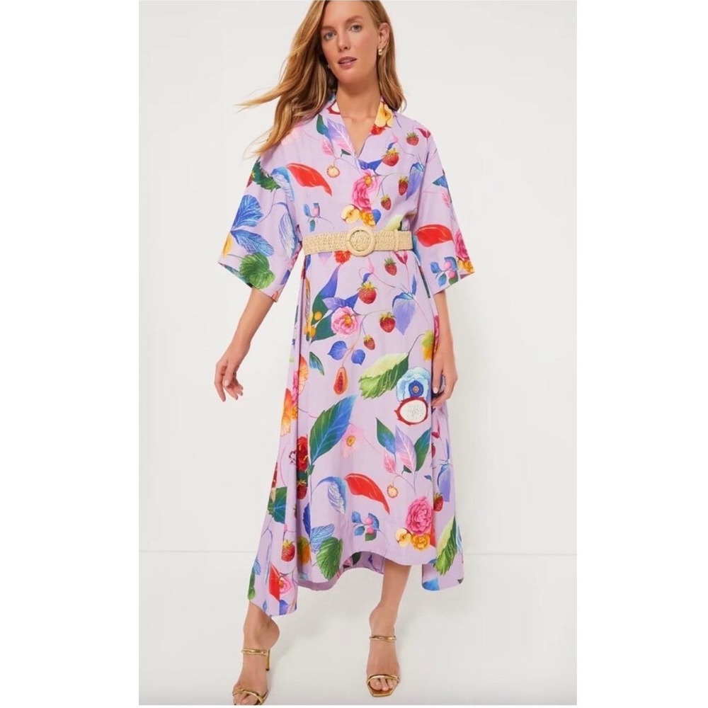 Tuckernuck Vivid Jardin Essie Dress Lavender Floral Fruit Print Midi 2X